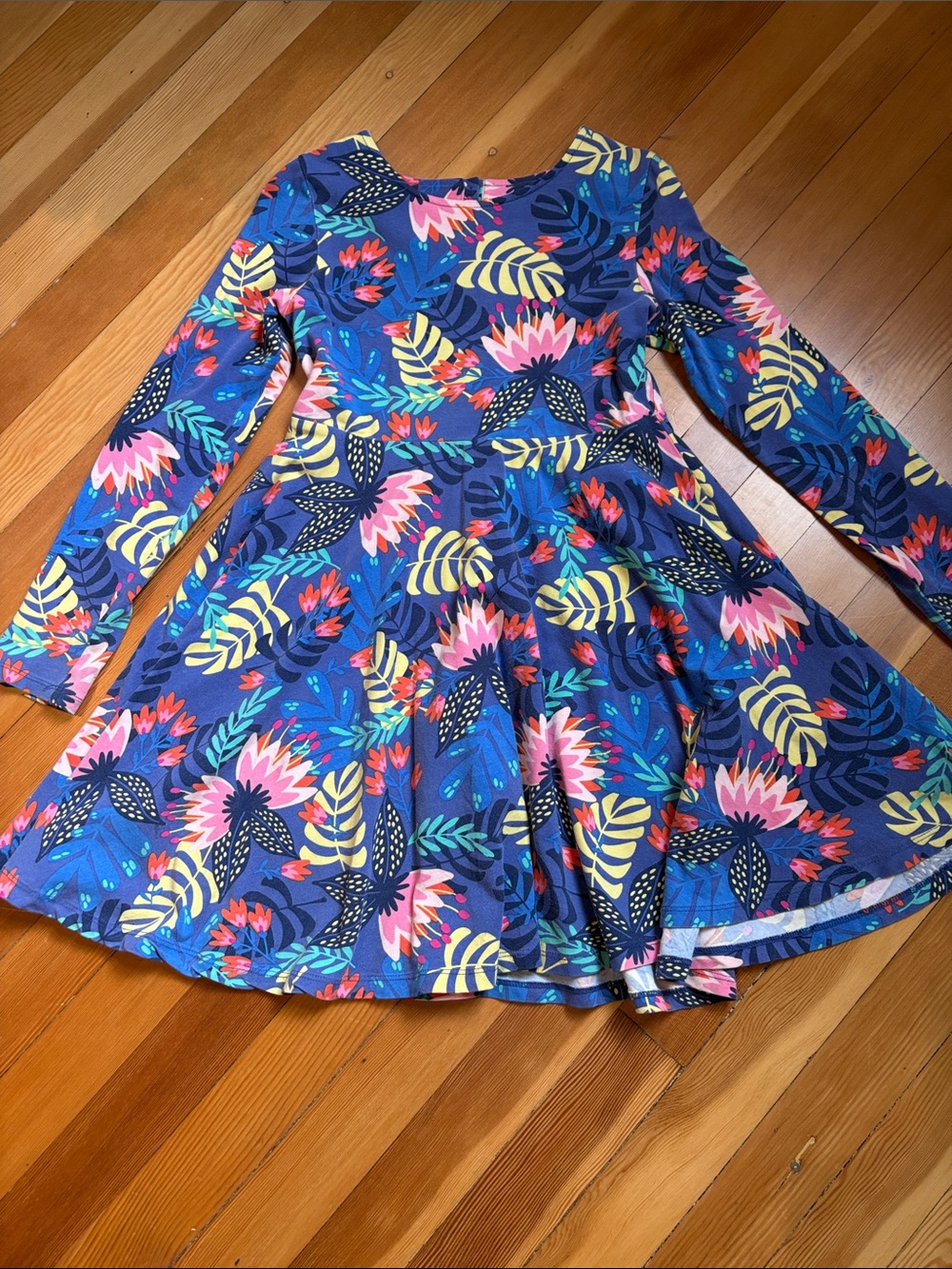 Polarn O. Pyret Navy Blue Floral Long-Sleeve Twirl Dress